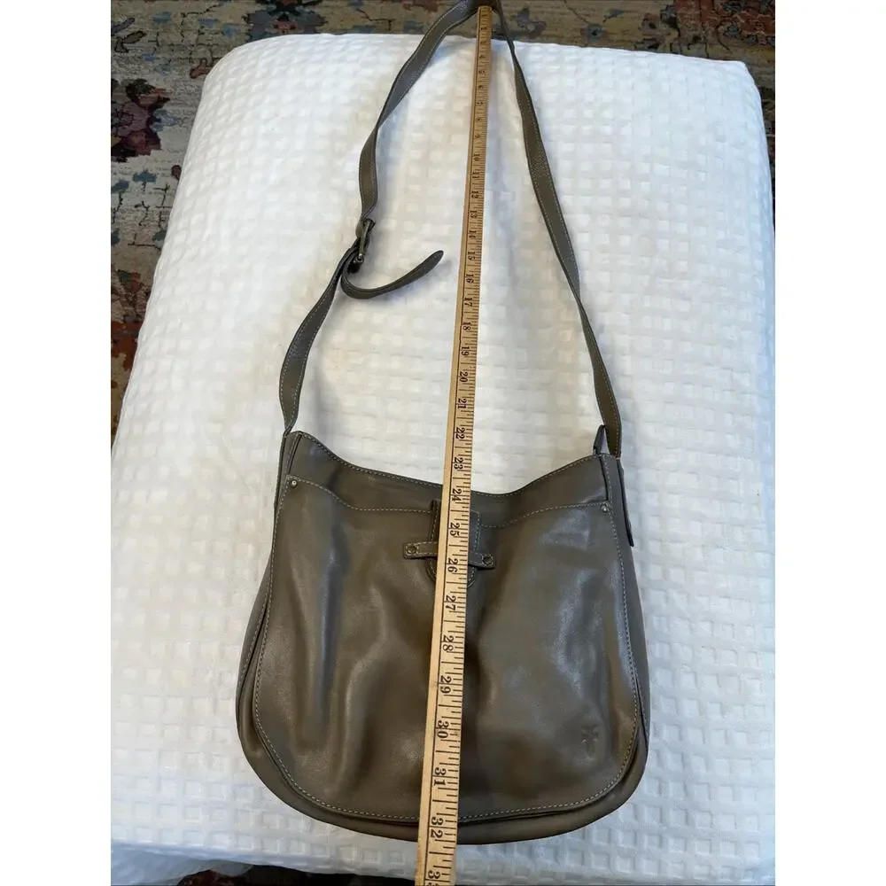 Frye Olivia Large Khaki Leather Crossbody Zip Top Closure Adjustable Strap Boho
